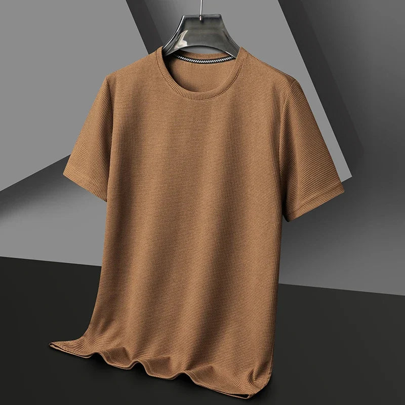 Camiseta Waffle para Hombre Manga Corta Casual de Verano