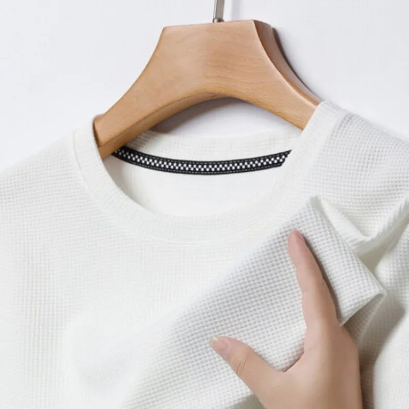Camiseta Waffle para Hombre Manga Corta Casual de Verano