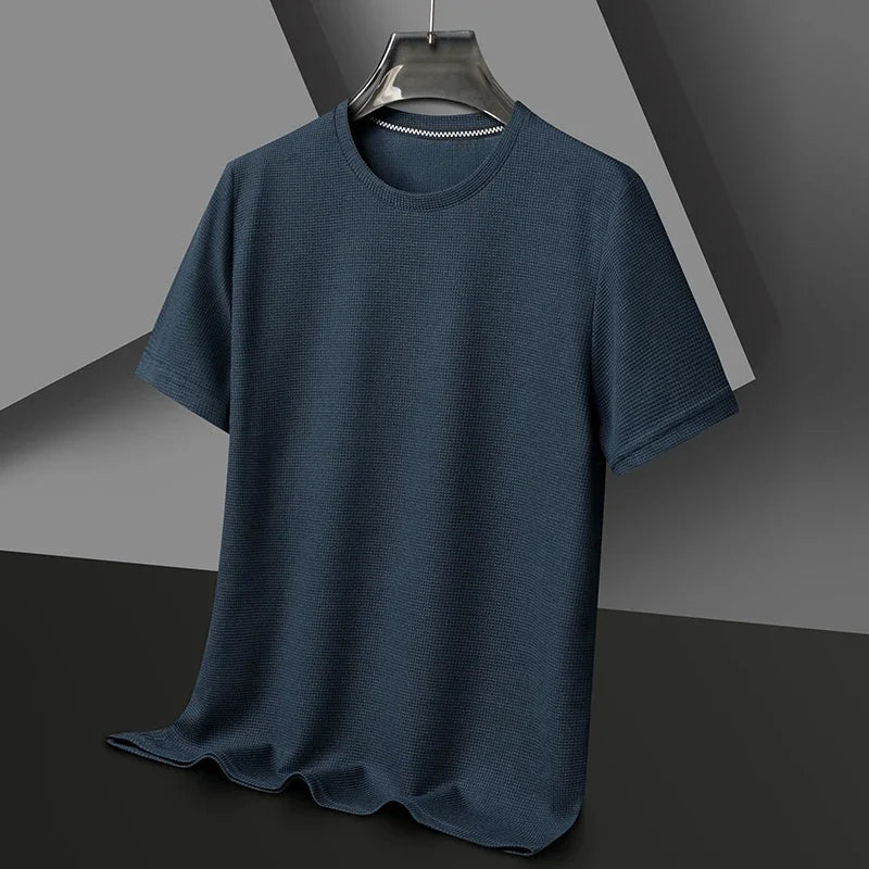 Camiseta Waffle para Hombre Manga Corta Casual de Verano