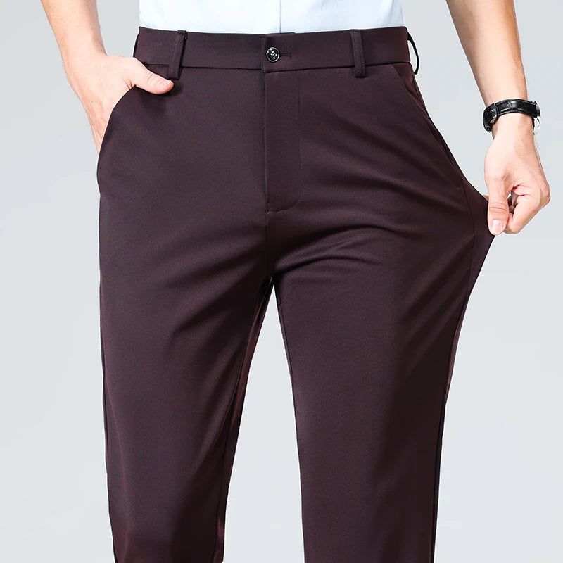 Pantalón de Traje Formal para Hombre – Slim Casual, Tejido Fino y Elegante