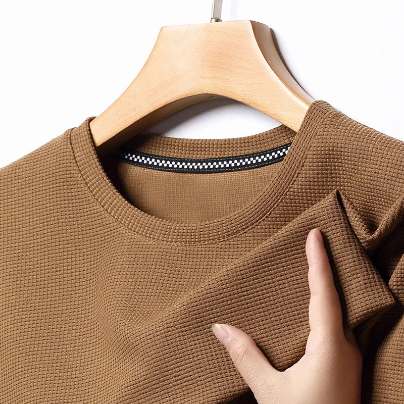 Camiseta Waffle para Hombre Manga Corta Casual de Verano