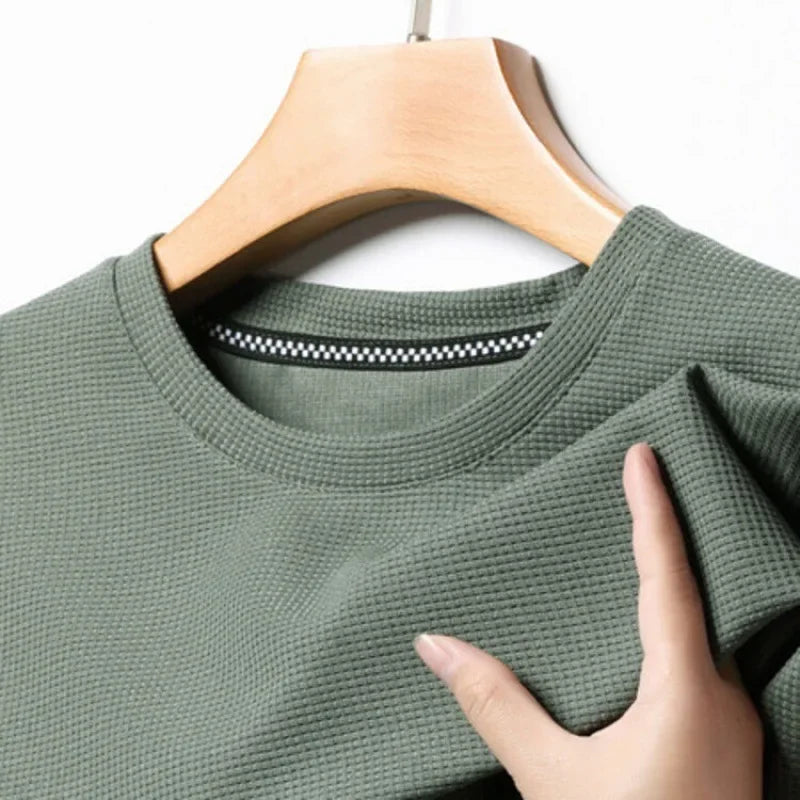 Camiseta Waffle para Hombre Manga Corta Casual de Verano