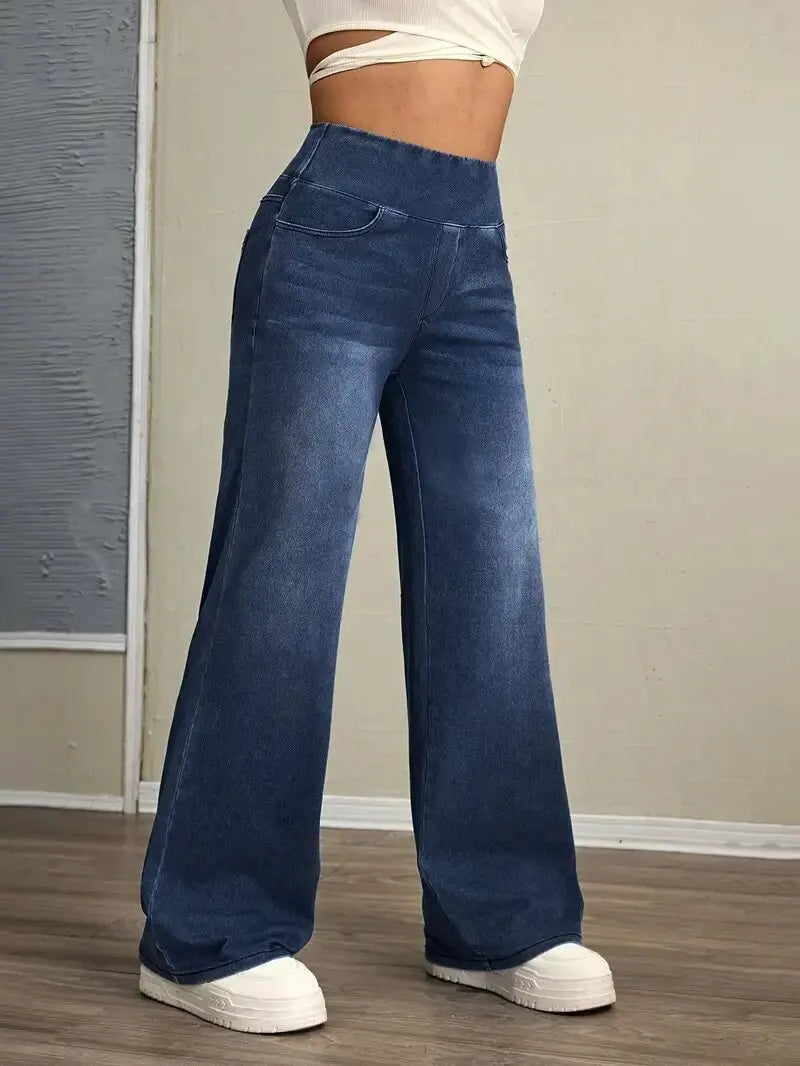 Jeans de Cintura Alta para Mujer – Corte Recto y Holgado