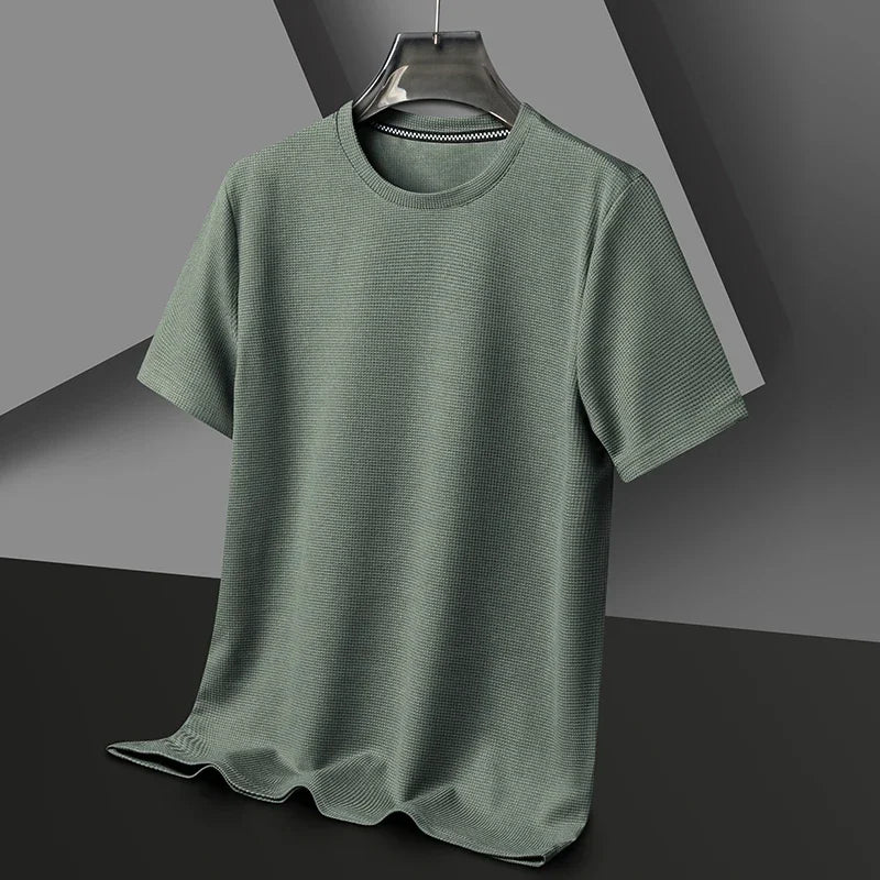 Camiseta Waffle para Hombre Manga Corta Casual de Verano